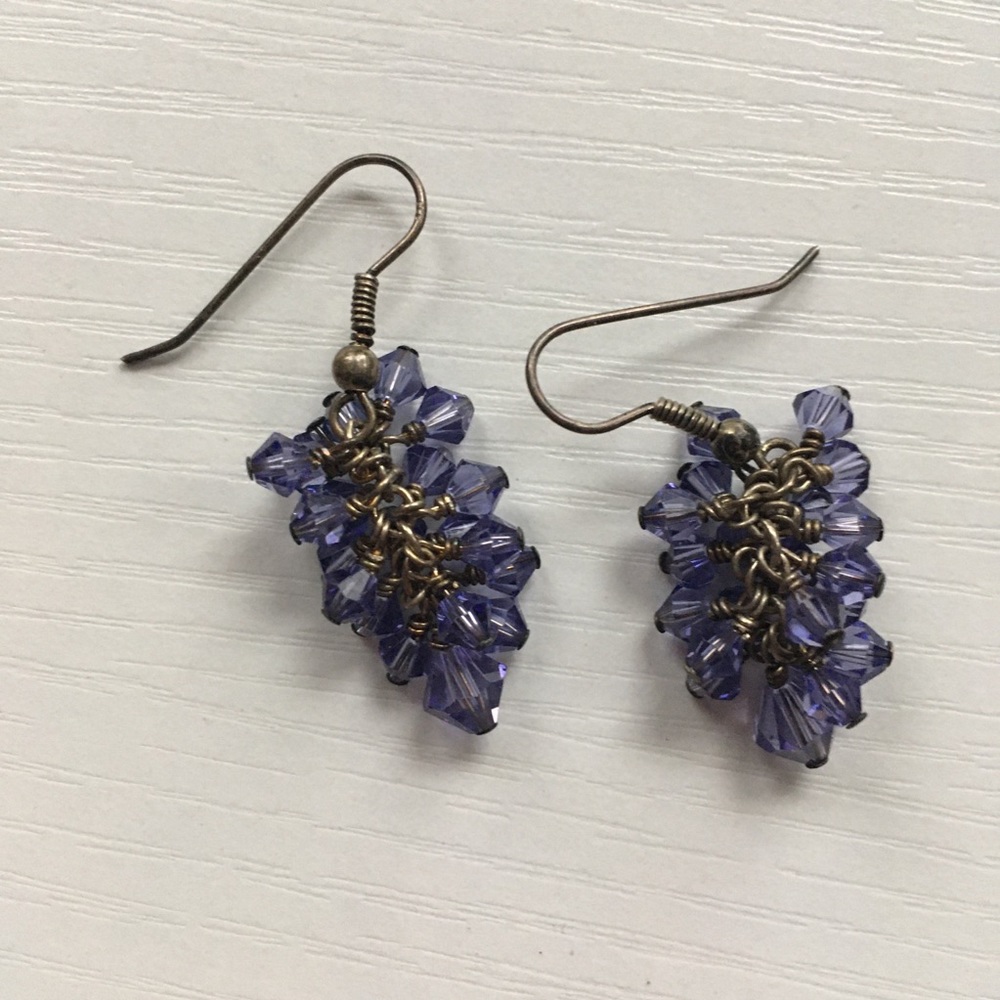 Purple Drop Earrings Crystal Dangly Earrings